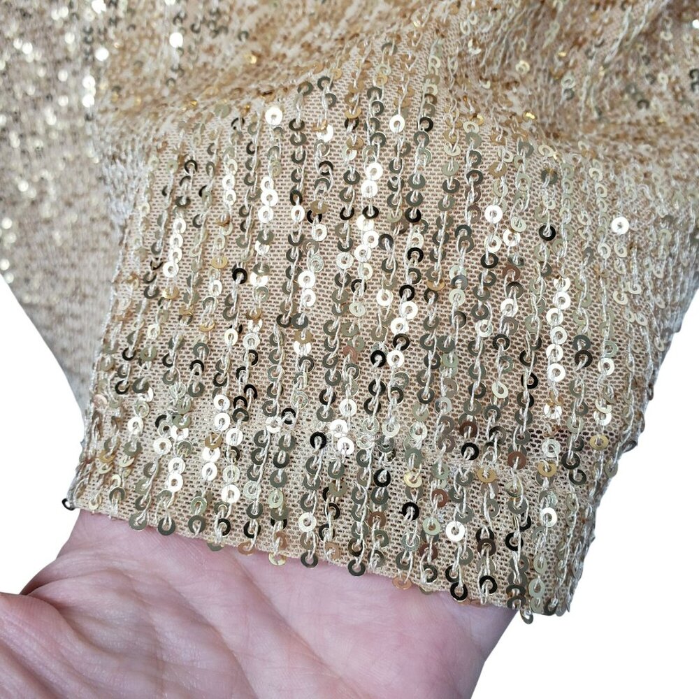 NWT WAYF Gold Sequin Open Back Long Sleeve Mini Dress Rhinestone Strap S - Picture 5 of 15